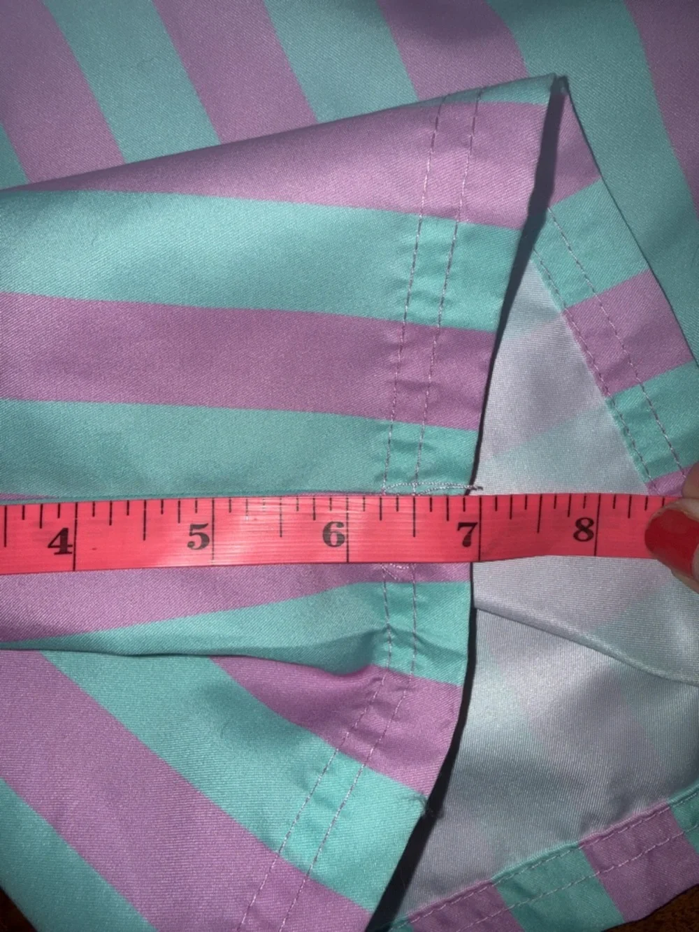 MAD Engine Men’s Swim Trunks Medium Pink Mint Stripe Retro Beach Shorts Lined